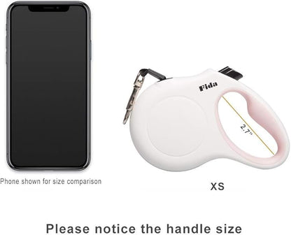 Fida Retractable Dog Leash X-Small Breed, 10 ft Durable Pet Walking Leash for Extra Small Dogs/Cats/Small Animals up to 18 lbs, 360° Tangle Free, White Fida