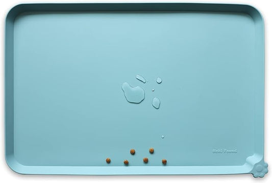 Hoki Found L Silicone Pet Food Mats Tray - Non Slip Pet Dog Cat Bowl Mats Placemat - Dog Pet Cat Feeding Mat - Waterproof Dog Cat Food Mats -Pet Water Mats for Carpet -Light Turquoise - PAWPICO