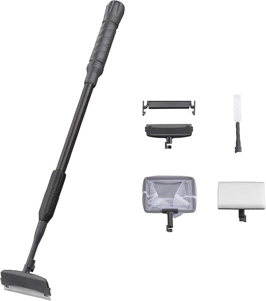 Carefree Fish 4IN1 Carbon Fiber Aquarium Cleaning Tools Long Handle Adjustable Length 18~24Inch Fish Tank Cleaner Kit Alage Scraper Scrubber Brushes Set Bewatermyfriend