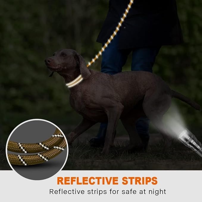 Taglory Rope Dog Leash 5 FT with Comfortable Padded Handle, Highly Reflective Threads Leash for Medium Large Dogs, 1/2 inch, Yellow Taglory