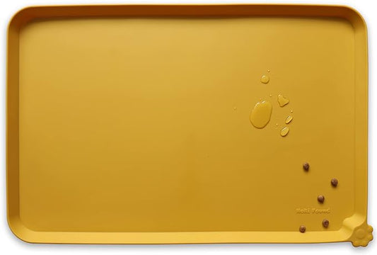 Hoki Found L Silicone Pet Food Mats Tray - Non Slip Pet Dog Cat Bowl Mats Placemat - Dog Pet Cat Feeding Mat - Waterproof Dog Cat Food Mats -Pet Water Mats for Carpet -Honey - PAWPICO