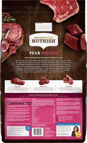 Rachael Ray Nutrish PEAK Natural Dry Dog Food, Open Prairie Recipe with Beef, Venison & Lamb, 23 Pounds, Grain Free (Packaging May Vary) - PAWPICO
