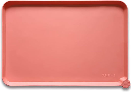Hoki Found Large Silicone Pet Food Mats Tray - Non Slip Pet Dog Cat Bowl Mats Placemat - Dog Pet Cat Feeding Mat - Waterproof Dog Cat Food Mats -Pet Water Mats for Floors-Burnt Coral - PAWPICO