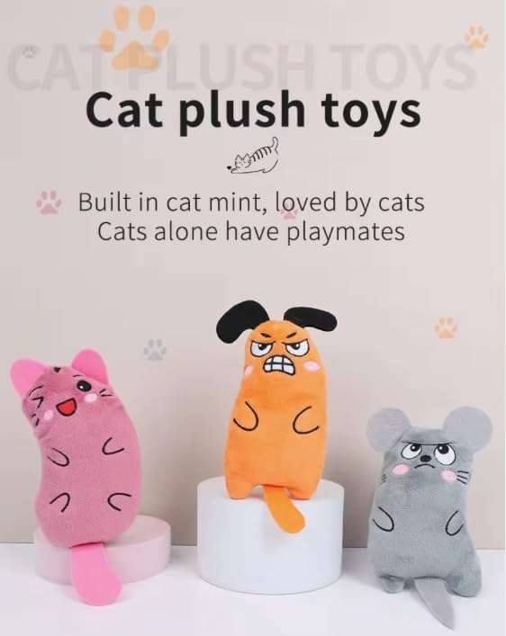 3-Pack Interactive Cat Chew Plush Toys with Catnip - PAWPICO