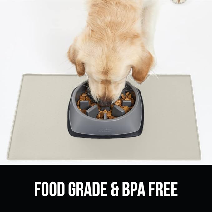 Gorilla Grip 100% Waterproof Raised Edge BPA Free Silicone Pet Feeding Mat, Dog Cat Food Mats Contain Spills Protects Floors, Placemats for Cats and Dogs Water Bowl, Pets Accessories 18.5x11.5 Cream - PAWPICO