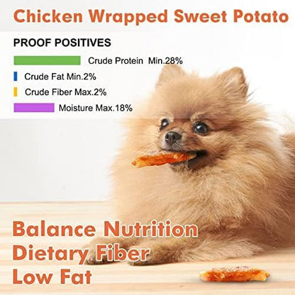 MON2SUN Dog Treats Rawhide Free Chicken Wrapped Sweet Potato Dog Snacks, Gluten & Grain Free, Suitable for Puppy and Small Dogs (Chicken, 10 Ounce - Pack of 5) - PAWPICO