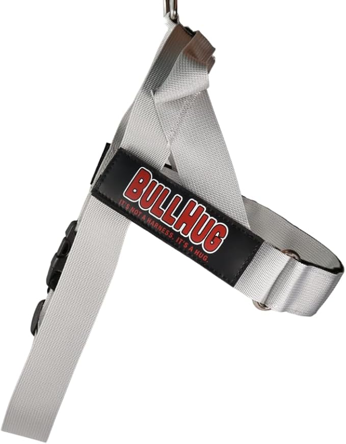 BULLHUG Harness – Made for Larger Chested Dogs Like English Bulldogs, French Bulldogs, Pugs & More. Stops Dogs from Pulling & Choking on Walks (Silver, XL) BULLHUG