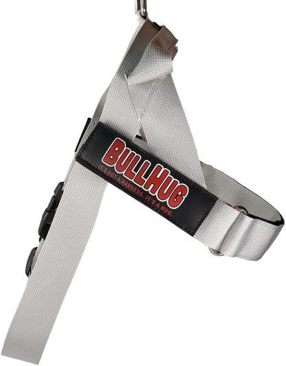 BULLHUG Harness – Made for Larger Chested Dogs Like English Bulldogs, French Bulldogs, Pugs & More. Stops Dogs from Pulling & Choking on Walks (Silver, Large) BULLHUG