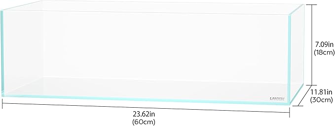 LANEDN 60S 7.9 Gal Shallow Aquarium Tank, Shallow Fish Tank, Rimless Low Iron Tank W23.6×D11.8×H7.1 in(60x30x18cm); 5mm Thickness Aquascape Fish Tank, Black Leveling Mat Included Landen