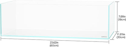 LANEDN 60S 7.9 Gal Shallow Aquarium Tank, Shallow Fish Tank, Rimless Low Iron Tank W23.6×D11.8×H7.1 in(60x30x18cm); 5mm Thickness Aquascape Fish Tank, Black Leveling Mat Included Landen