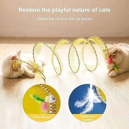 Folded Cat Tunnel Toy for Indoor Cats, 2 PCS Collapsible Pet Spring Cat Toys with Feather Mouse Upgrade Interactive Toy Playing Tent for Puppy Kitten Accessories Home - PAWPICO
