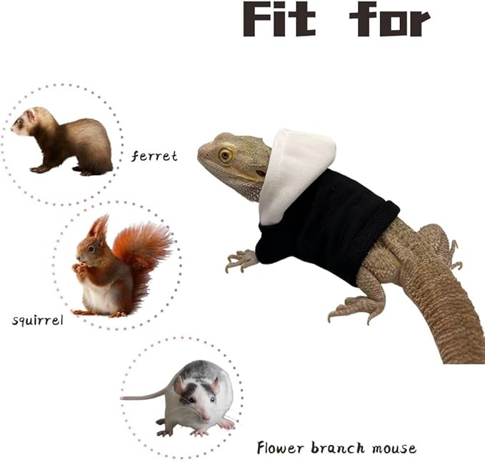Lizard Clothes for Bearded Dragons Handmade Cloth Material Hoodies Sweater Coat Reptile Apparel Costume Skin Protection Photo Party for Lizard Bearded Dragon Crested Gecko Chameleon (Black) KUNBIUH