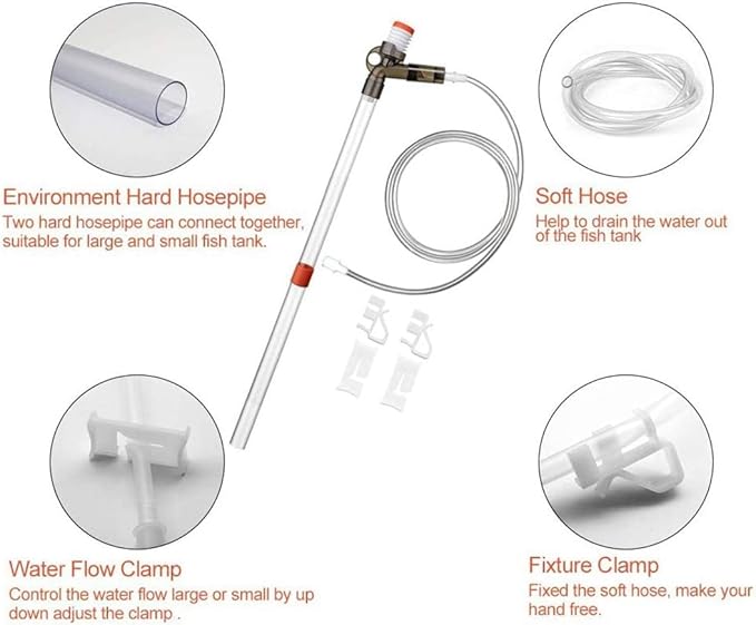 Aquarium Gravel Cleaner Fish Tank Kit Long Nozzle Water Changer for Water Changing and Filter Gravel Cleaning with Air-Pressing Button and Adjustable Water Flow Controller- BPA Free SSRIVER