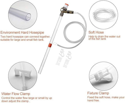 Aquarium Gravel Cleaner Fish Tank Kit Long Nozzle Water Changer for Water Changing and Filter Gravel Cleaning with Air-Pressing Button and Adjustable Water Flow Controller- BPA Free SSRIVER