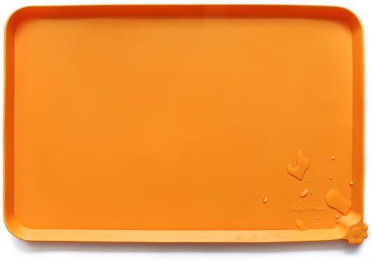 Hoki Found Silicone Pet Food Mats Tray - Non Slip Pet Dog Cat Bowl Mats Placemat - Dog Pet Cat Feeding Mat - Waterproof Dog Cat Food Mats -Pet Water Mats for Carpet -Orange - PAWPICO