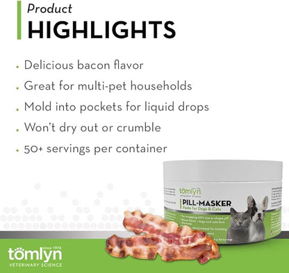 TOMLYN Pill-Masker Original Bacon-Flavored Paste for Dogs & Cats, 4oz, Pack of 2 Tomlyn