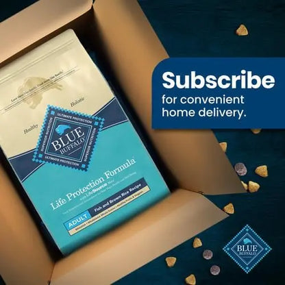 Blue Buffalo Life Protection Formula Adult Dry Dog Food, Helps Build and Maintain Strong Muscles, Made with Natural Ingredients, Fish & Brown Rice Recipe, 34-lb. Bag - PAWPICO