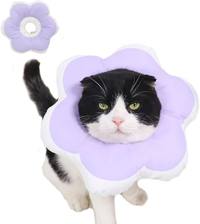 Soft Cat Cone Collar Waterproof Adjustable Pet E Collar Cute Purple Flower Collar for Cats Small Dogs Kitten Puppy After Surgery Prevent Licking(Purple,Medium) LAVVICHA