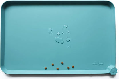 Hoki Found L Silicone Pet Food Mats Tray - Non Slip Pet Dog Cat Bowl Mats Placemat - Dog Pet Cat Feeding Mat - Waterproof Dog Cat Food Mats -Pet Water Mats for Carpet -Glacier - PAWPICO