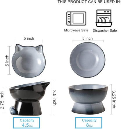 Nihow Ceramic Raised Cat & Dog Bowls: 5 Inch Elegant Gray (2 PC), Protecting Pet's Spine, Feeding & Watering Supplies, Modern Design, Anti Vomiting, Whisker Friendly - PAWPICO