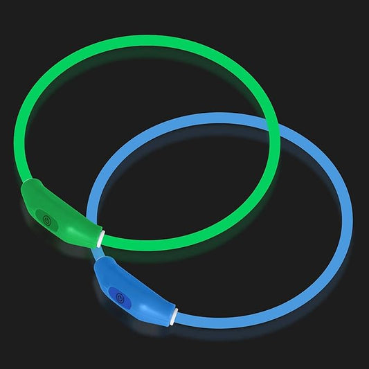 2-Pack LED Dog Collar, Light Up Dog Collars,Rechargeable Dog Lights for Night Walking，Universal, Reusable Safety Necklace for Small Medium Large Dogs Green&Blue NOVKIN