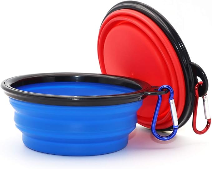 Dog Bowl Pet Collapsible Bowls, 2 Pack Collapsible Dog Water Bowls for Cats Dogs, Portable Pet Feeding Watering Dish for Walking Parking Traveling with 2 Carabiners (Small, Blue+Red) - PAWPICO