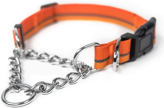Mighty Paw Martingale Dog Collar 2.0 | Trainer Approved Limited Slip Collar with Stainless Steel Chain & Heavy Duty Buckle - Modified Cinch for Gentle & Effective Pet Training - Large, Orange MightyPaw
