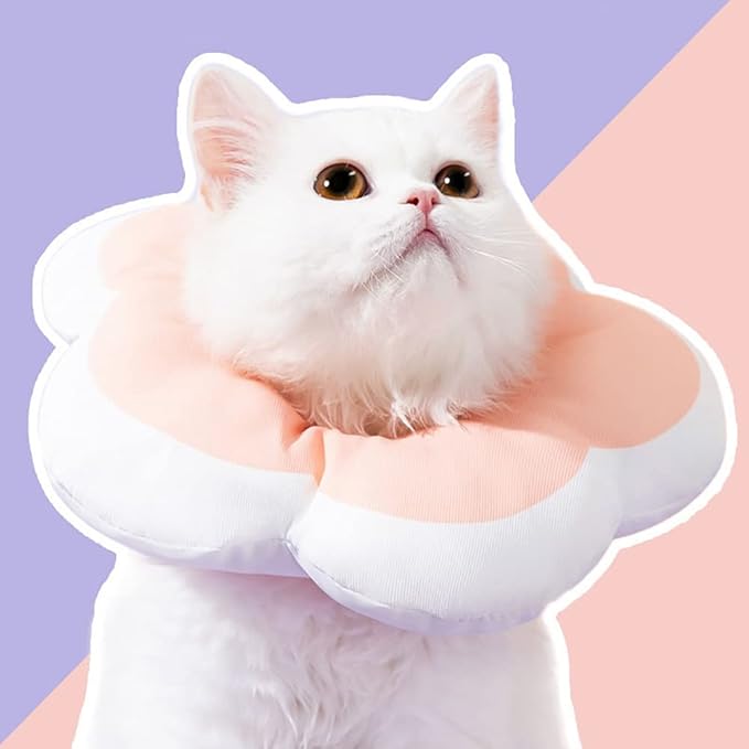 Soft Cat Cone Collar Waterproof Adjustable Pet E Collar Cute Pink Flower Collar for Cats Small Dogs Kitten Puppy After Surgery Prevent Licking (Pink,Medium) LAVVICHA