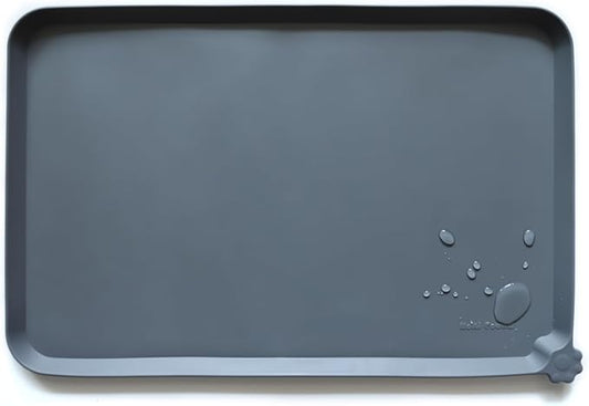 Hoki Found L Silicone Pet Food Mats Tray - Non Slip Pet Dog Cat Bowl Mats Placemat - Dog Pet Cat Feeding Mat - Waterproof Dog Cat Food Mats -Pet Water Mats for Carpet -Gray - PAWPICO