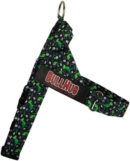 BULLHUG Harness – Made for Larger Chested Dogs Like English Bulldogs, French Bulldogs, Pugs & More. Stops Dogs from Pulling & Choking on Walks (DinosaurG, Medium) BULLHUG