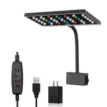 Carefree Fish Aquarium LED Light USB 5V RGBW 5730 Timmer 5~10Gal Fish Tank Clip Light for Rimless Tank 10 Brightness Levels 8W with USB Port (Include Power Adapter) Bewatermyfriend