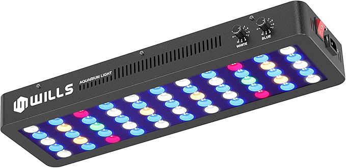 WILLS Aquarium Light, Dimmable Full Spectrum Fish Tank Light with 3 Dimming Modes & 55 Premium SMD Chips, 165W LED Aquarium Plant Light for Saltwater Freshwater Coral Reef (21.3"x6.7"x2.4") WILLS