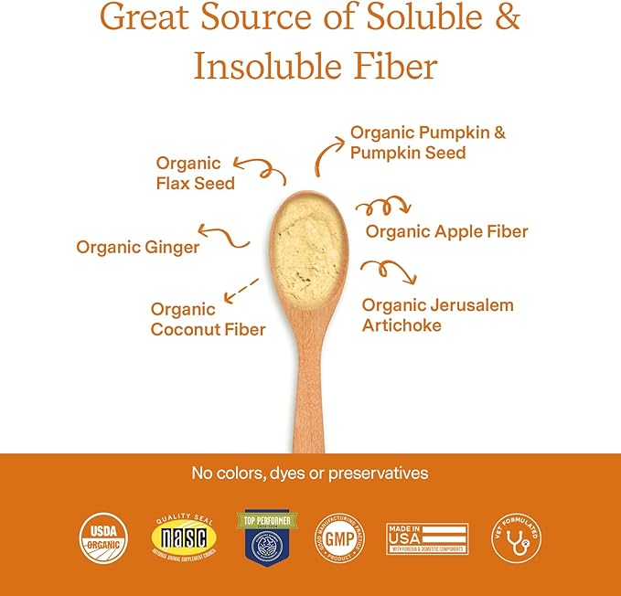 Fera Pet Organics Pumpkin Plus Fiber Supplement for Pets - Vet Created - Dog & Cat Regularity & Gut Function - Organic Pumpkin Seeds, Flax Seeds - 90 Scoops FeraPets