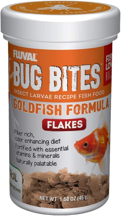 Fluval Bug Bites Goldfish Fish Food, Flakes for Small to Medium Sized Fish, 1.59 oz., A7339, Brown Fluval