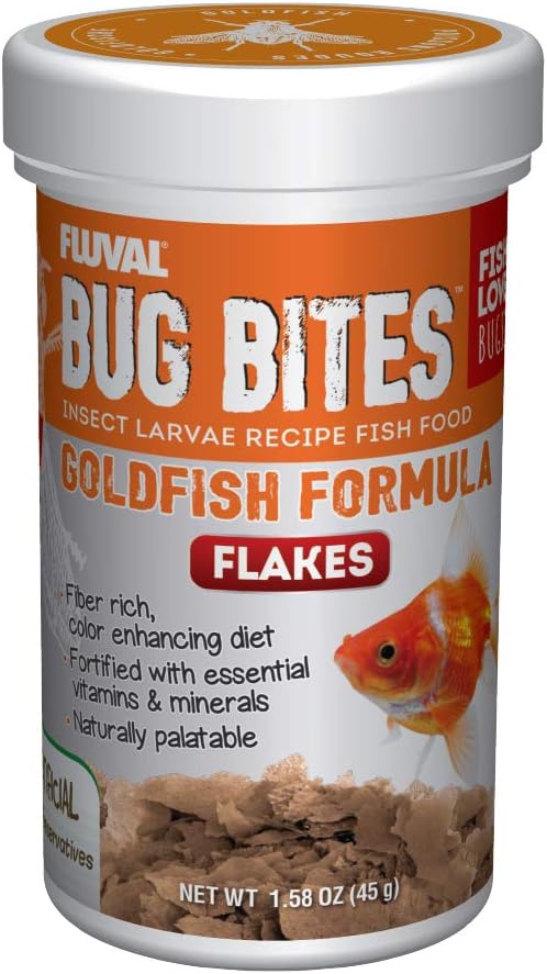 Fluval Bug Bites Goldfish Fish Food, Flakes for Small to Medium Sized Fish, 1.59 oz., A7339, Brown Fluval