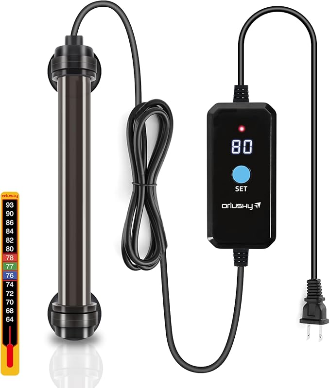 Orlushy 25W Submersible Mini Fish Tank Heater, Adjustable Aquarium Heater with Digital Display External Controller, Overheat Protection and Free Thermometer for 1-5 Gallon Freshwater & Saltwater Tank Orlushy