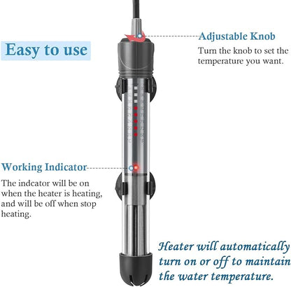HITOP 25W 50W 100W 200W 300W Adjustable Aquarium Heater, Submersible Fish Tank Heater Thermostat with Suction Cup (50W) HITOP-FocusonAquarium