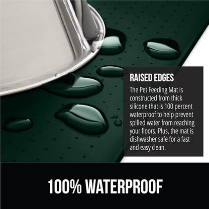 Gorilla Grip 100% Waterproof Raised Edge BPA Free Silicone Pet Feeding Mat, Dog Cat Food Mats Contain Spills Protects Floors, Placemats for Cats and Dogs Water Bowl, Pets Accessories 32x24 Green - PAWPICO