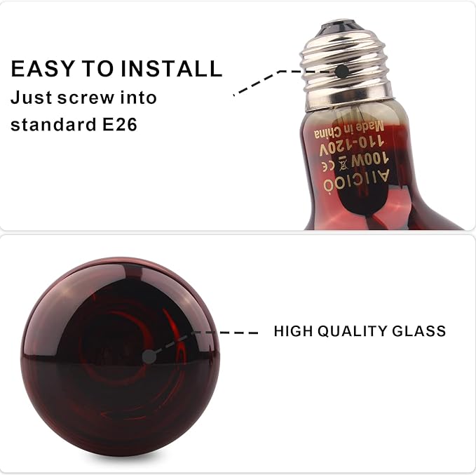 Aiicioo Reptile Red Night Light Bulb - 100W Reptile Heat Lamp Bulb Infrared Basking Spot Lamp for Bearded Dragon Lizard Turtle Hermit Crab Leopard Gecko Snake Chameleon Tank AIICIOO