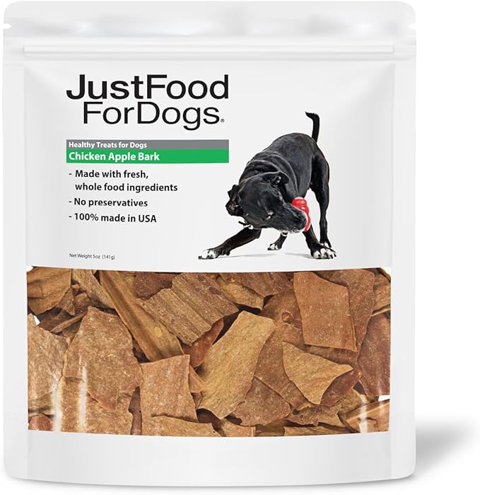 JustFoodForDogs Healthy Dog Treats, Limited-Ingredient, Chicken Apple Bark, Made in The USA, 5 oz - PAWPICO