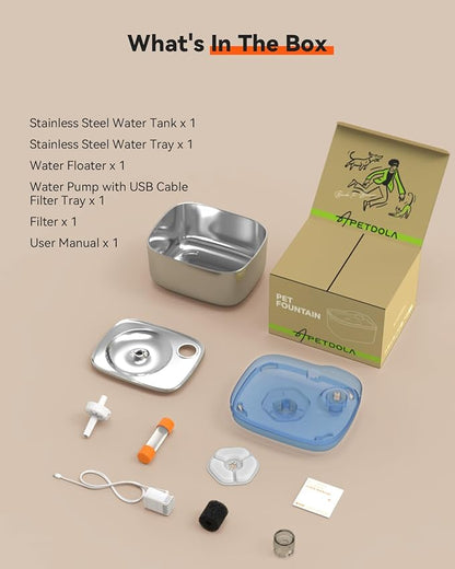 APETDOLA Cat Water Fountain, Battery Operated Cat Water Dispenser, 4.5L/158oz Stainless Steel Pet Water Fountains for Cats Indoor, Automatic Dog Water Bowl with Quiet Pump, Blue - PAWPICO