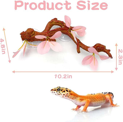 kathson 2 PCS Reptile Corner Branch, Lizard Climb Branches Decor Terrarium Plant Decoration with Suction Cup Reptile Tank Plant Ornament for Bearded Dragons Gecko Snake Spider Frog (Pink) kathson
