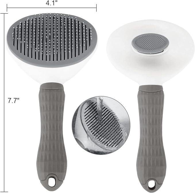 Depets Self Cleaning Slicker Brush, Dog Cat Bunny Pet Grooming Shedding Brush - Easy to Remove Loose Undercoat, Pet Massaging Tool Suitable for Pets with Long or Short Hair Gray - PAWPICO