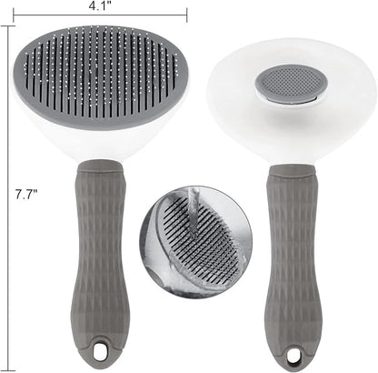 Depets Self Cleaning Slicker Brush, Dog Cat Bunny Pet Grooming Shedding Brush - Easy to Remove Loose Undercoat, Pet Massaging Tool Suitable for Pets with Long or Short Hair Gray - PAWPICO