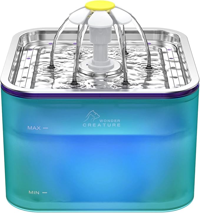 Crystal Cat Water Fountain Stainless Steel, 101oz/3L Pet Fountain with LED Light for Cats and Dogs (Green) - PAWPICO