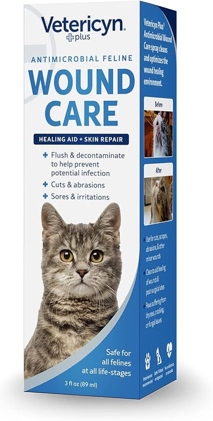 Vetericyn Plus Cat Wound Care Spray | Feline Healing Aid and Skin Repair for Wounds, Sores, and Abrasions, Provides Itch Relief for Cats Irritated Skin. 3 Ounces Vetericyn