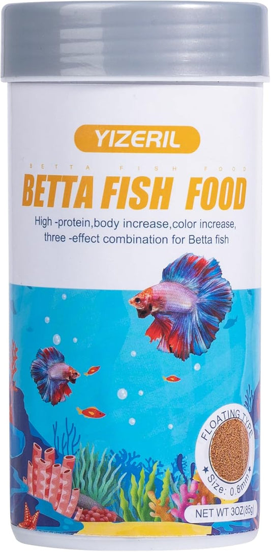 Betta Fish Food Three Effects -Daily Nutritional Supplement Body Increase Color Increase High -Protein Floating Pellets Betta Food (4oz) yizeril