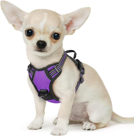 Eagloo Small Dog Harness No Pull, Service Vest with Reflective Strips and Control Handle, Adjustable and Comfortable for Easy Walking, No Choke Pet Harness with 2 Metal Rings, Purple, XS GoExplorewithEagloo