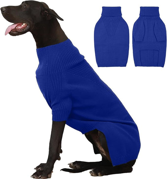 IECOii Extra-Large Dog Sweater 5XL,Christmas Dog Sweaters for Extra Large Dogs Girl Boy,Turtleneck Knitted Knitwear Easy On Doggie Sweatshirt Dog Sweater for Doberman,Great Dane(Blue,XXXXXL) - PAWPICO