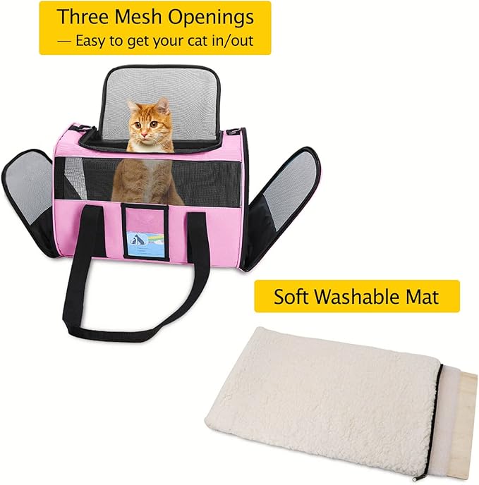 Refrze Pet Carrier Airline Approved, Cat Carriers for Medium Cats Small Cats, Soft Dog Carriers for Small Dogs Medium Dogs, TSA Approved Pet Carrier for Cats Dogs of 15 Lbs, Puppy Carrier,Pink - PAWPICO